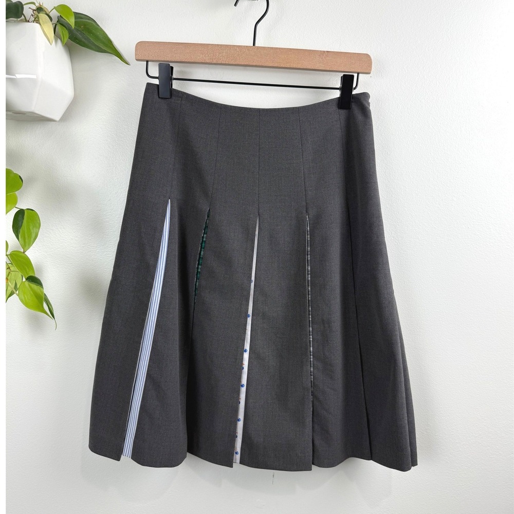Elevenses Anthropologie Gray Pleated Skirt Mixed Pattern 0 Y2K Vintage Academia